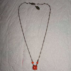 Kenny Ma S.F. Gold Tone Orange Rhinestone Necklace